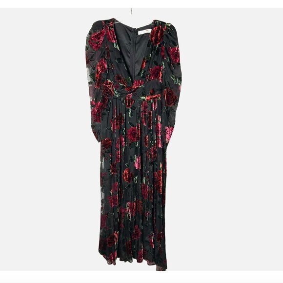 Rachel Parcell Burnout Velvet Maxi Dress V-Neck Gown Black Red Size 0 *READ FLAW - Picture 2 of 8